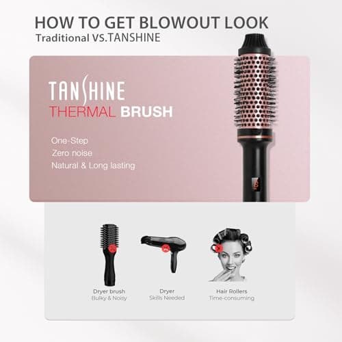 TANSHINE Thermal Brush,1.5 inch Hot Curling Brush Blowout,Heated Round Curling Iron Brush with Dual Voltage for Blowout Look,Hair Curler Volumizing Brush,Hair Curling Wands Bruah for Travel,Black - Thumbnail 6