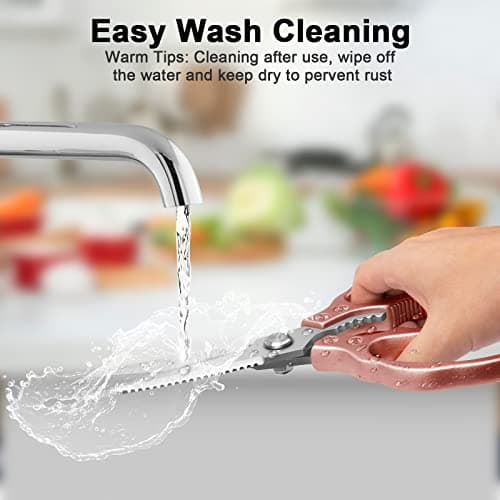 CGBE Kitchen Scissors, Multi-Purpose Kitchen Shears, Heavy Duty Dishwasher Safe Food Scissors for Chicken, Poultry, Fish, Meat & Herbs with Non-Slip Grips - Rosegold - Thumbnail 6