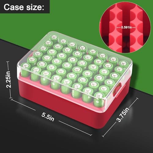 ALCYON Battery Organizer Storage Case, Battery Vault Box Container for 48pcs AA Batteries, Plastic Clear Protective Battery Holder for Travelling/Home/Office (Red, Large) - Thumbnail 4