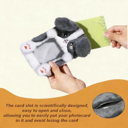 2PCS Cute Plush Photocard Holder with Keychain, Cartoon Animal Photo Sleeve ID Bank Badge Holder, Soft Idol Photo Protective Cover for Fans School Office, Best Christmas Birthday Gift - Thumbnail 4