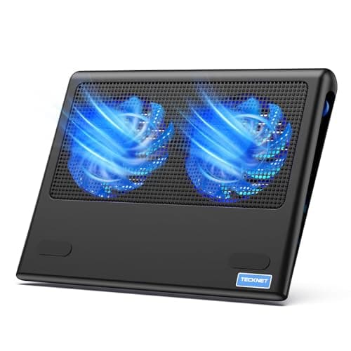 TECKNET Laptop Cooling Pad - 12"-15.6" Laptops Cooler, Powerful Cooler and Ultra Quiet for Gaming Laptops Pad, 2 Wind Speed Adjustable, USB A & C Powered Cooler Stand with Laptop Fan LED (Blue)
