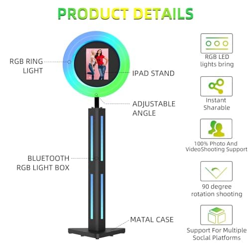 Photo Booth Compatible with Any Ipad, OHYEAHSPIN Photo Booth with Flight Case, ChackTok VIP Member, Software App Control Ring Box, Music Sync,IPad Selfie Machine - Thumbnail 2