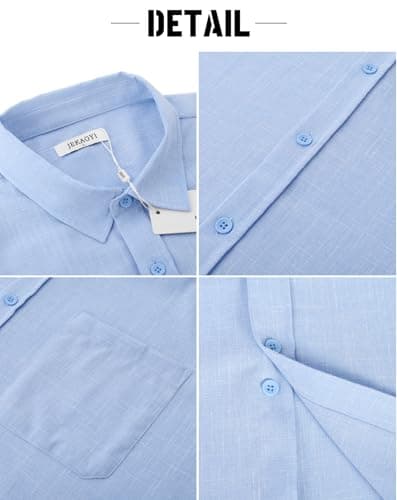 JEKAOYI Button Down Linen Shirts for Men Short Sleeves Cotton Casual Shirt with Pockets for Summer Beach - Thumbnail 5