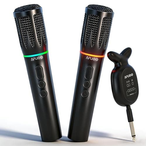 AFUOO Rechargeable Wireless Microphones & Bluetooth Dual-Mics Receiver for Karaoke, Singing, Speech, DJ, 24H Battery, 200ft, RGB Light, Wireless Microphone Set for Mic/Aux/USB Port (Dual Mic, Black) - Image 1