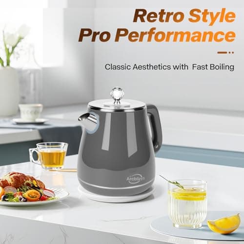 Electric Kettle 1.8L, Retro Electric Kettle for Boiling Water, 1350W Fast Boil, Stainless Steel Interior, BPA-Free, Auto Shut Off, Boil-Dry Protection, Gray - Thumbnail 2