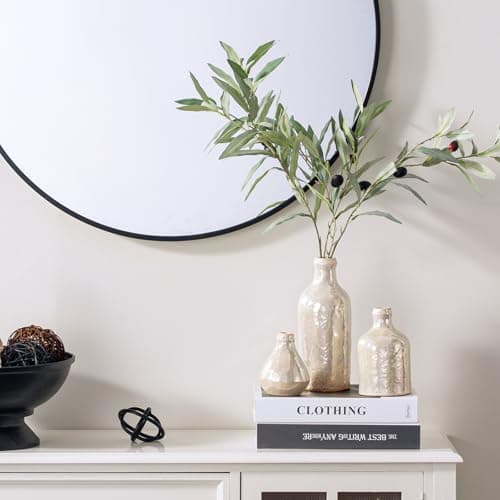 Ceramic Vase Set of 3, Decorative Vases Home Decor Modern Neutral Flower Pampass Boho Vase for Living Room, Table, Mantel, Entryway, Bookshelf, Kitchen, Bedroom, Bathroom - White - Thumbnail 5