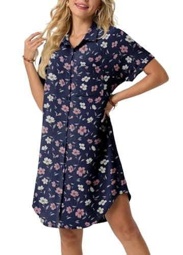 HiMONE Women’s Button Down Shirt Dress Casual Loose Short Sleeve Cover Up with Pocket Lightweight Beach Tunic Dress