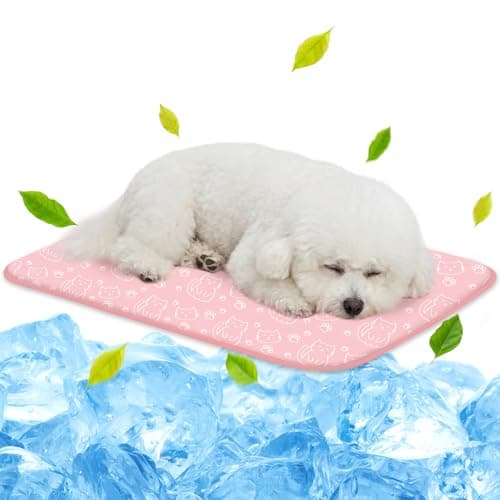 NWK Pet Cooling Mat -Q-Max>0.345 Ice Silk Cooling Mat for Dogs & Cats Portable & Washable Pet Cooling Blanket, Car Seats, Beds for Summer (Pink Cat, 27'' X 20'' X 0.3'')