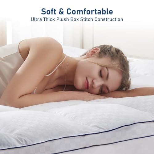 Full Mattress Topper Extra Thick Pillowtop Cooling Mattress Topper Plush Mattress Pad Cover Protector with 8-21 Inch Deep Pocket 3D Snow Down Alternative Fill White - Thumbnail 4