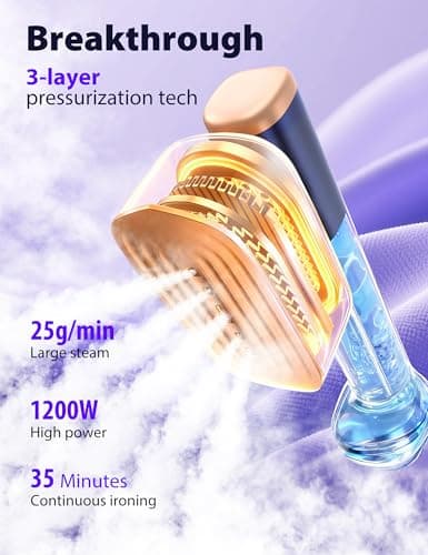 Travel Steamer for Clothes with 180 ml Water Tanks,15s Fast Heat-up,24 g/min Strong Steam Performance, Portable Garment Steamer with Touch Control, Steam Iron Gold Blue - Thumbnail 3