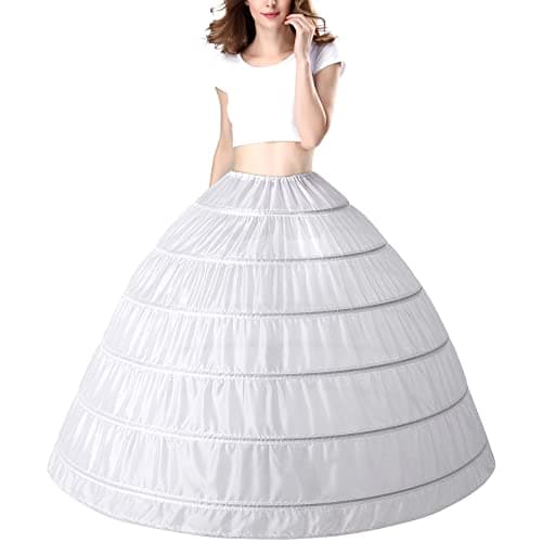 PrettyQueen Women 6 Hoop Petticoat White A-line Floor-Length Crinoline Underskirt for Bridal Wedding Dress Ball Gown - Image 1