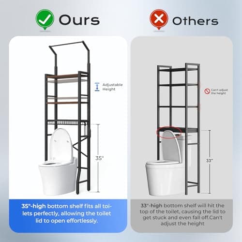 Over-the-Toilet Storage Rack, 3-Tier Bathroom Organizers and Storage with Adjustable Shelf, Basket & Towel Bar, Over-Toilet Bathroom Organizer, Triangular Sturdy Design, Rust-Resistant Metal Frame - Thumbnail 2