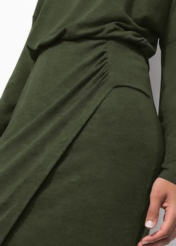KIRUNDO Long Sleeve Dress for Women 2026 Fall Boat Neck Wrap Ruched Slit Knit Spring Cocktail Wedding Guest Maxi Dresses(Army Green, Small) - Thumbnail 6