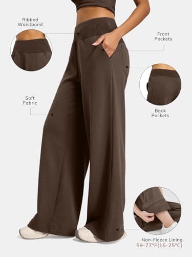 ATHMILE Sweat Pants for Womens Wide Leg Sweatpants High Waist Baggy Lounge Casual Spring Clothes with Pockets Coffee Brown - Thumbnail 3