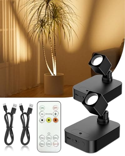 Diomart Spotlights Indoor with Remote, 4000mAh Rechargeable Battery Spotlight Indoor, Wireless Uplighting with 3 Colors & Dimmable, LED Picture Light for Painting, Artwork Accent Lighting(2 Pack)