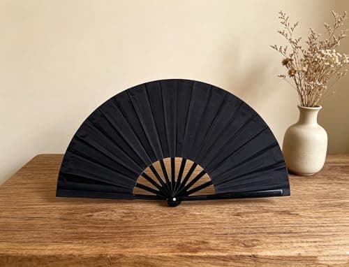 DYMSUP 2 Pcs Black Large Folding Hand Fan Foldable, Big Loud Clack Fan Vintage Festival Chinese for Men Women Dance Bridgerton Tea Party Decorations - Thumbnail 5