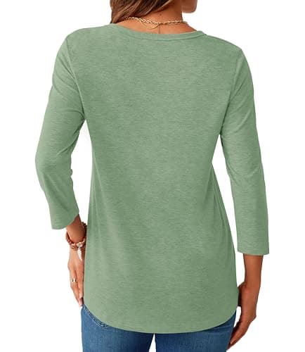GKBK Womens Tops 3/4 Sleeve Shirts Round Neck Casual Blouses Basic Loose Fit Pullover Tshirts Light_Green L - Thumbnail 5