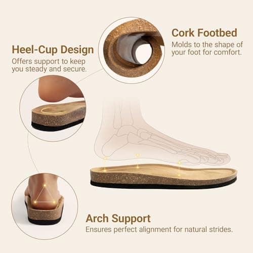 DREAM PAIRS Women's Comfortable Cork Sandals Suede Leather Insole Slides Arch Support Walking Sandals,Size 7.5,White,SDSS26005W - Thumbnail 5