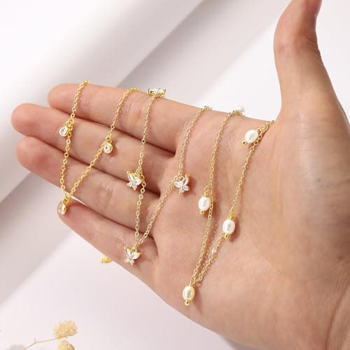 Ursteel 14K-Gold-Plated Cubic Zirconia Necklace for Women, Dainty 14K-Gold-Plated Necklace for Women Non Tarnish Station Necklaces Choker Cubic Zirconia Necklaces Wedding Prom Bridesmaids Gifts - Thumbnail 5