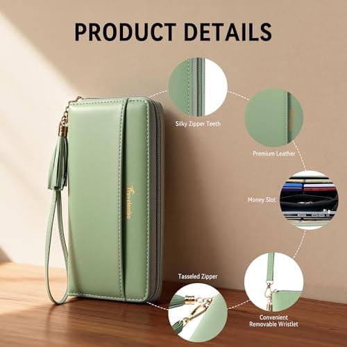 Travelambo Womens Wallet Tassel Bifold Ladies Clutch Wristlet Wrist strap Long Purse (Access Green Light) - Thumbnail 5