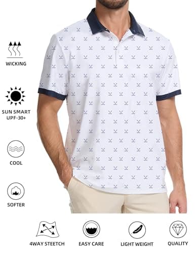 Actflare Golf Shirts for Men Dry Fit Moisture Wicking Short Sleeve Performance Print Polo Shirts Navy Collar Golf Pole,XXL - Thumbnail 4