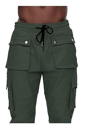 GINGTTO Mens Hiking Cargo Pants Slim Fit Stretch Fashion Tapered Casual Cargo Pants for Men with Multi-Pockets Army Green 36 - Thumbnail 6