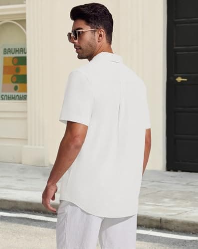 Guayabera Shirts for Men Linen Button Down Short Sleeves Shirt Casual Summer Cuban Vacation Beach Tops - Thumbnail 4