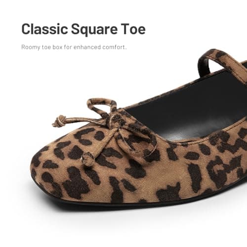 Athlefit Women's Mary Jane Flats Dressy Comfortable Square Toe Slip On Leopard Ballet Flats Shoes for Women Size 9.5 - Thumbnail 6