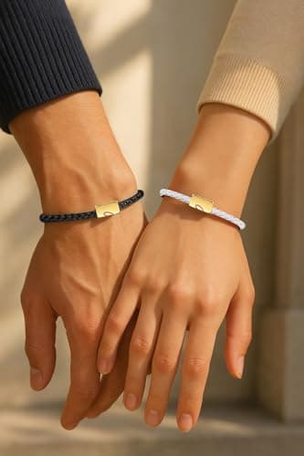 COTATI Matching Couple Bracelets for Him and Her, Friendship Relationship Promise Bracelet for Boyfriend Girlfriend, Anniversary Love Jewelry Gifts Set (Black-White) - Thumbnail 2