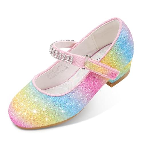 Stelle Girls Dress Shoes Toddler White Flower Girl Low Heels Mary Jane Flat for School Uniform Wedding(Little/Big Kid)(Glitter Mary Jane-Rainbow,8 Toddler) - Image 1