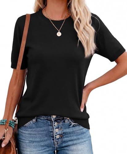 RUMIA Business Casual Tops for Women Short Sleeve Sweaters Dressy Work Tops Black S - Thumbnail 4