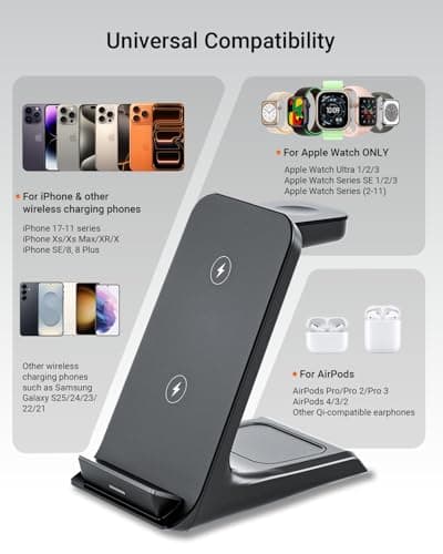Eazpower Wireless Charger for Thick Cases of 10MM/Otterbox/Heavy Duty, 3 in 1 Charging Dock for iPhone 17 16 15 14 Pro Max, Phone Stand Charging Station for Multiple Devices for Apple Watch/AirPods - Thumbnail 6