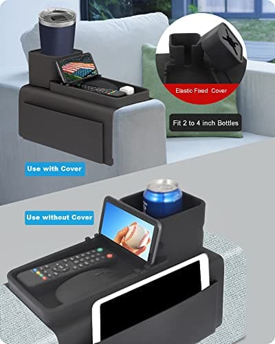 Silicone Couch Cup Holder, VIENFUT Anti-Spill Anti-Slip Sofa Armrest Tray BPA-Free, Dirt-Resistant Silicone Couch Arm Tray for Remote, Snacks, Cellphone and iPad, Gift for Family, Friend (Black) - Thumbnail 2