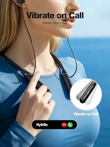 Rythflo Neckband Bluetooth Headphones, ENC IPX7 Sweatproof Sport Earbuds with AI-Enhanced Mic Vibration Call Alert, 50H Playtime Deep Bass Wireless Waterproof Earphones for Work Running Workout Gym - Thumbnail 2
