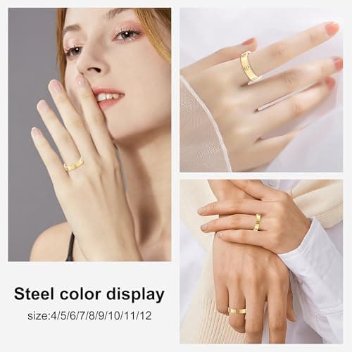 YCSLYW Ladies Stainless Steel Ring Love Friendship Ring Golden High Polishing, low allergy Wedding Jewelry Valentine's Day Birthday Gift, 5-10 - Thumbnail 5