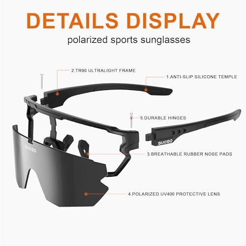 suoso Polarized Sports Sunglasses-Men-Women Cycling-Sunglasses: Running Sun Lightweight Sun Glasses UV Protection Fishing - Thumbnail 4