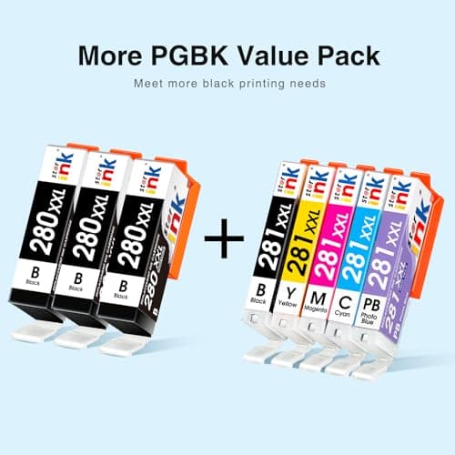 280XXL 281XXL Replacement for Canon 280 281 Ink Cartridges Compatible for Canon TS8320 TS8222 TS8300 TR8620a TS9120 TS8120 TR8520 TR7520 TS6220 Printer(3PGBK/BK/C/M/Y/PB) 8-Pack - Thumbnail 2