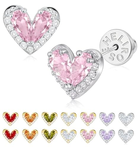 Heart Earrings for Women, 14K Gold Plated 925 Sterling Silver Heart Stud Earrings, Hypoallergenic Earrings for Sensitive Ears, Gift Box & Message Card, Birthday & Mothers Day Gifts (Pink-Silver) - Image 1
