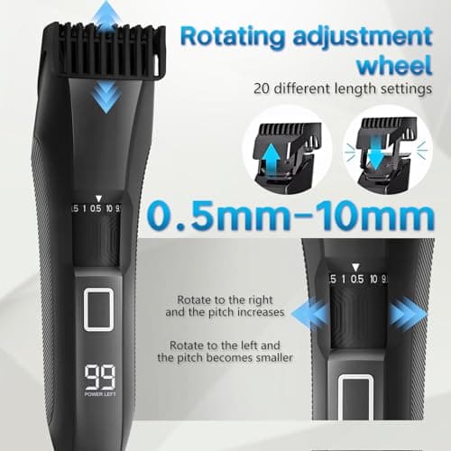 Beatslm Beard Trimmer for Men, 20 Length Adjustable, Cordless Waterproof Clippers, Stainless Steel T-Blade for Precision Facial Hair Trimming with 2 Guide Combs, Travel Lock, LED Display - Thumbnail 3