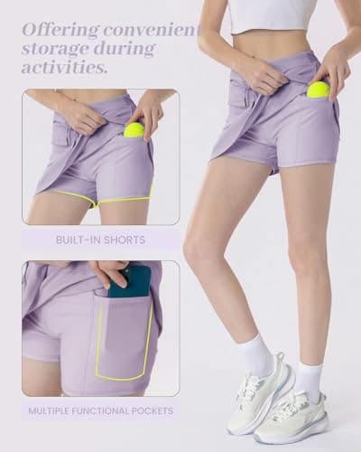 Leapstride Women's Athletic High Waisted Golf Skort with Multiple Functional Pockets (Capable of Holding a Phone and a Tennis Ball) for Active Women Pastel Lilac - Thumbnail 3