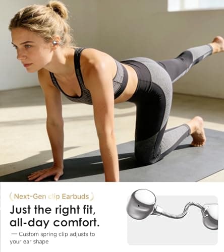 King Lucky Open-Ear Clip-On Earbuds for Running, Bluetooth 6.0 Wireless Headphones with Memory Spring, Secure Fit for Small Ears & Glasses Wearers, 45H Playtime, ENC Mic, IPX5 Waterproof (White) - Thumbnail 3