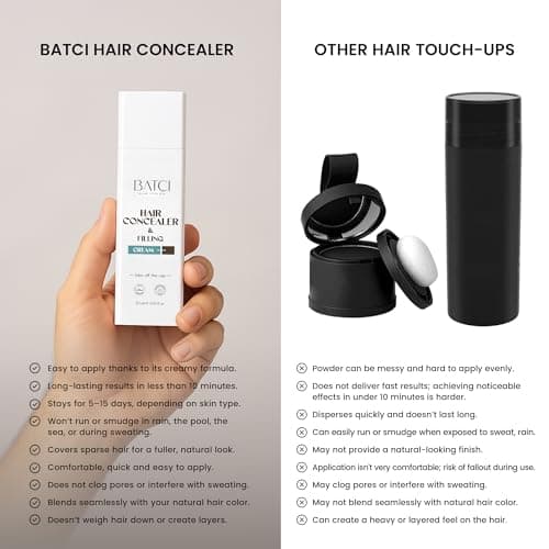 Batci Hair Concealer Cream for Thinning Hair & Bald Spots - Non-Fiber Scalp Concealer Root Touch-Up for Men & Women, Sweat/Water Resistant, One Shade for Black Brown & Grey Hair 1 fl oz (30ml) - Thumbnail 5