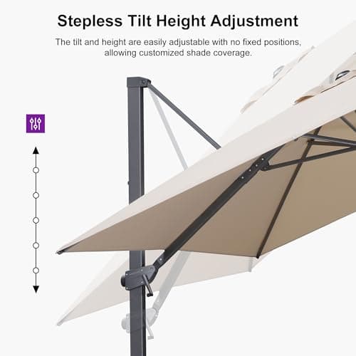 PURPLE LEAF 10' × 10' Patio Cantilever Umbrella Outdoor Square Adjustable Offset Umbrellas with 360-degree Rotation and 8 Heavy Duty Metal Ribs for Garden Deck Pool Beige - Thumbnail 6