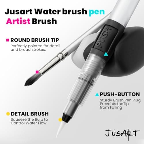 JusArt 50 Colors Watercolor Paint Set,Art Supplies with Metallic Color, Detail Painting Brushes, Water Brush Pens, Portable Travel Watercolor Painting Set for Adult, Artists, Professionals - Thumbnail 3