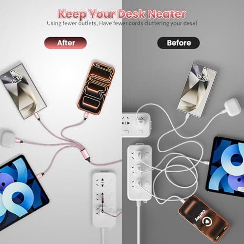 Jogrytece 4-in-2 USB A/C to 4 USB C Multi Charging Cable 5FT, Travel Essential for Airplane & Cruise Trips, Compatible with iPhone 17/16/15 Series, iPad Air/Pro, Samsung Galaxy S25 - Thumbnail 4