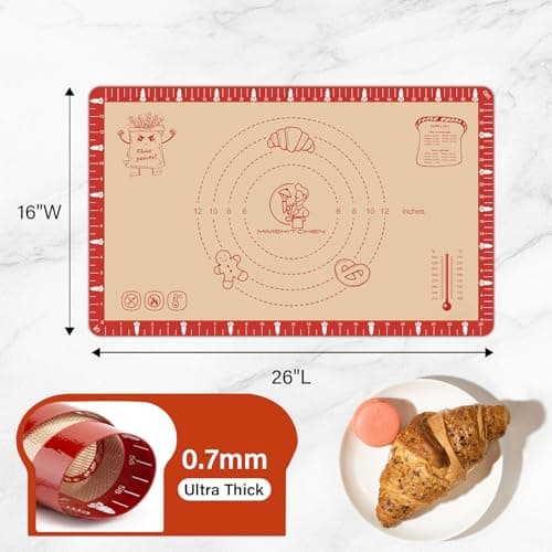 Extra Thick Silicone Baking Mat with Recipes - 26x16 inch Non Stick Pastry Mat with Measurements for Sourdough, Macarons, Bread, Pizza, Dough Rolling, Kneading, Heat Resistant to 480°F Gift for Baker - Thumbnail 2