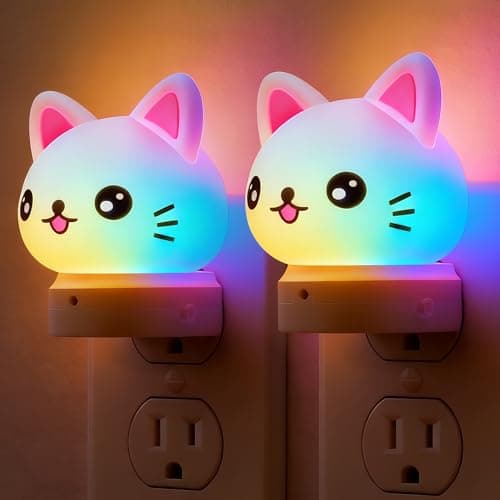 L LOHAS LED Plug in Night Light for Kids,2-Pack 3D Cute Cat Night Lights with Dusk to Dawn Sensor, RGB+Soft White 3000K Cat Night Light,Christmas Birthday Gift Nightlight for Kids,Room Decor - Image 1