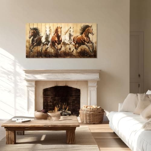 llribbons Horses Canvas Ribbon Wall Art - Brown White Running Horse Pictures Animal Wall Decor Painting Handmade 3D Woven Textured Prints Artwork for Living Room Bedroom Home Office Decor 20" x 40" - Thumbnail 5