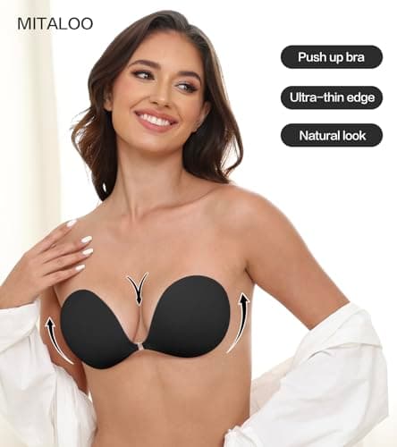 MITALOO Adhesive Bra Invisible Sticky Strapless Push up Backless Reusable Silicone Covering Nipple Bras Black Nude - Thumbnail 3
