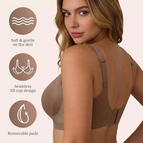 Ga0amm Women's Undergarment Bras Featuring a Wire-Free and Seamless Design, offering Substantial Support(2 Pack) (US, Cup Band, XX-Large, B, DD, Brown) - Thumbnail 4